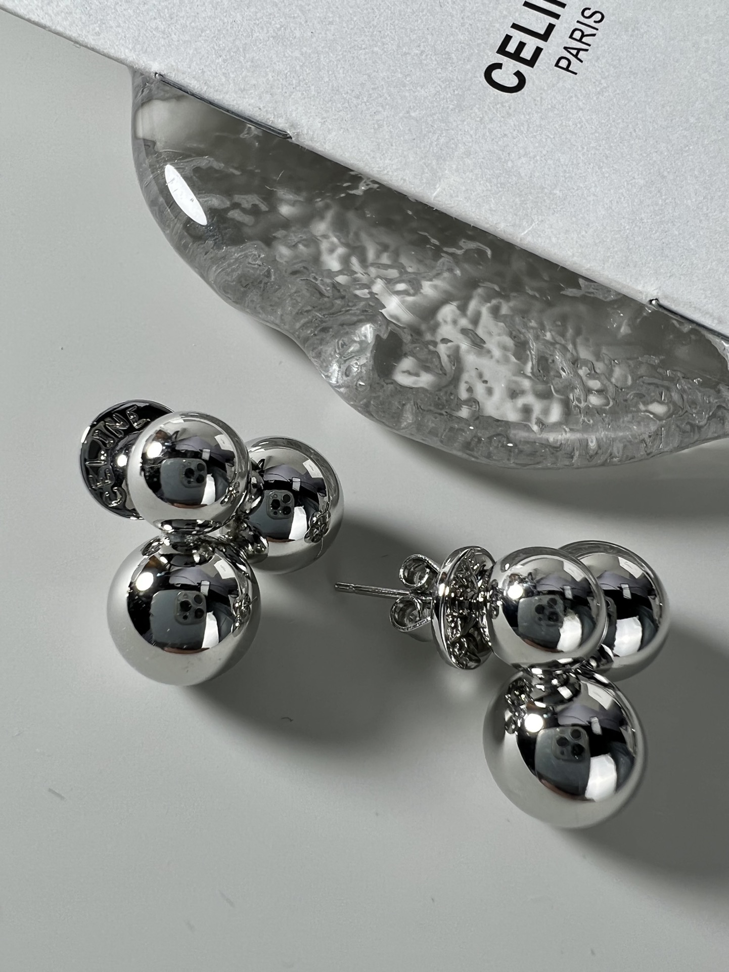 Celine Triple Ball Stud Earrings earrings Gold-tone metal no gemstones One Size