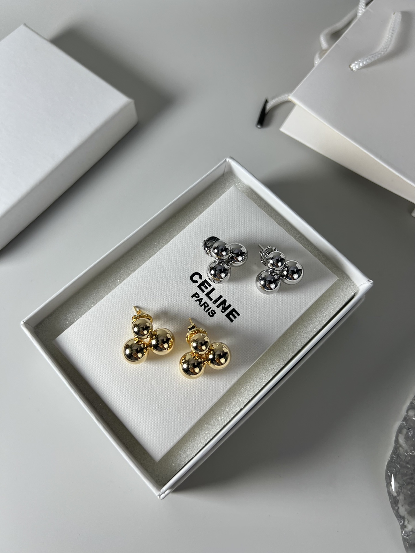 Celine Triple Ball Stud Earrings earrings Gold-tone metal no gemstones One Size