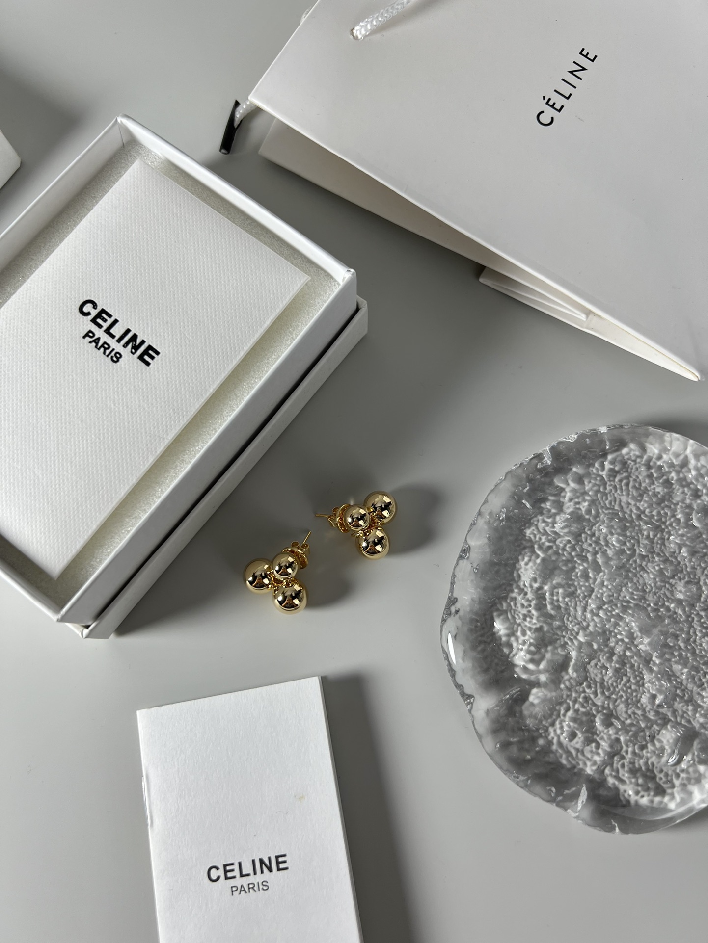Celine Triple Ball Stud Earrings earrings Gold-tone metal no gemstones One Size