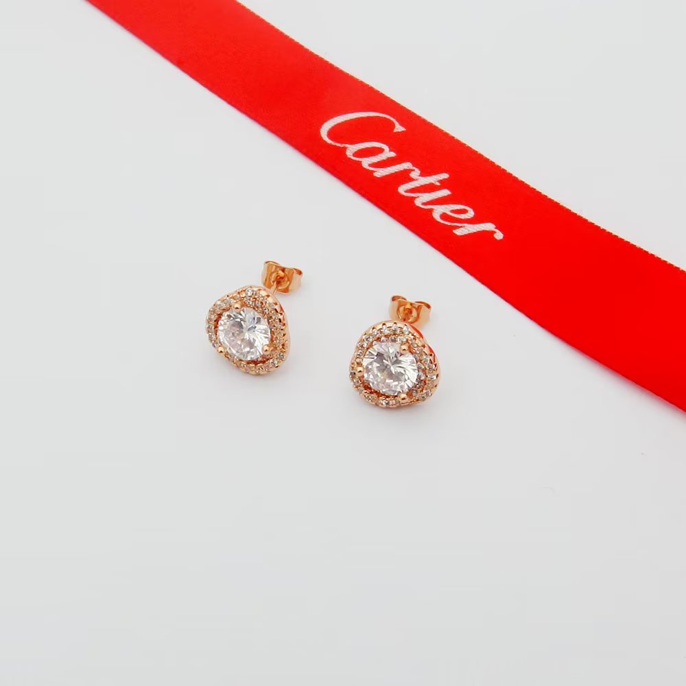 Cartier Trinity Halo Diamond Jewelry Set necklace earrings yellow gold with clear faceted stones white gold with clear faceted stones rose gold with clear faceted stones 16 inch chain length standard stud earring size