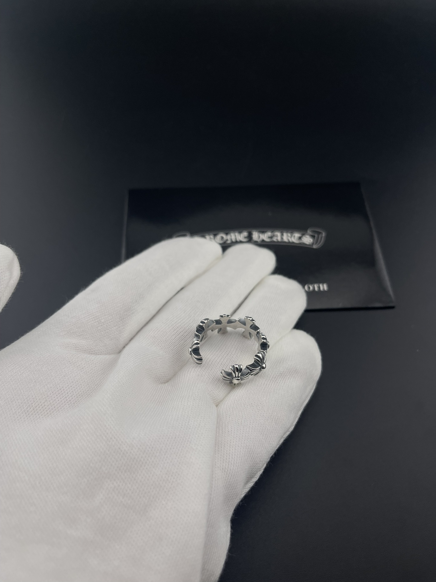Chrome Hearts Cross Flower Open Ring ring oxidized sterling silver adjustable open band