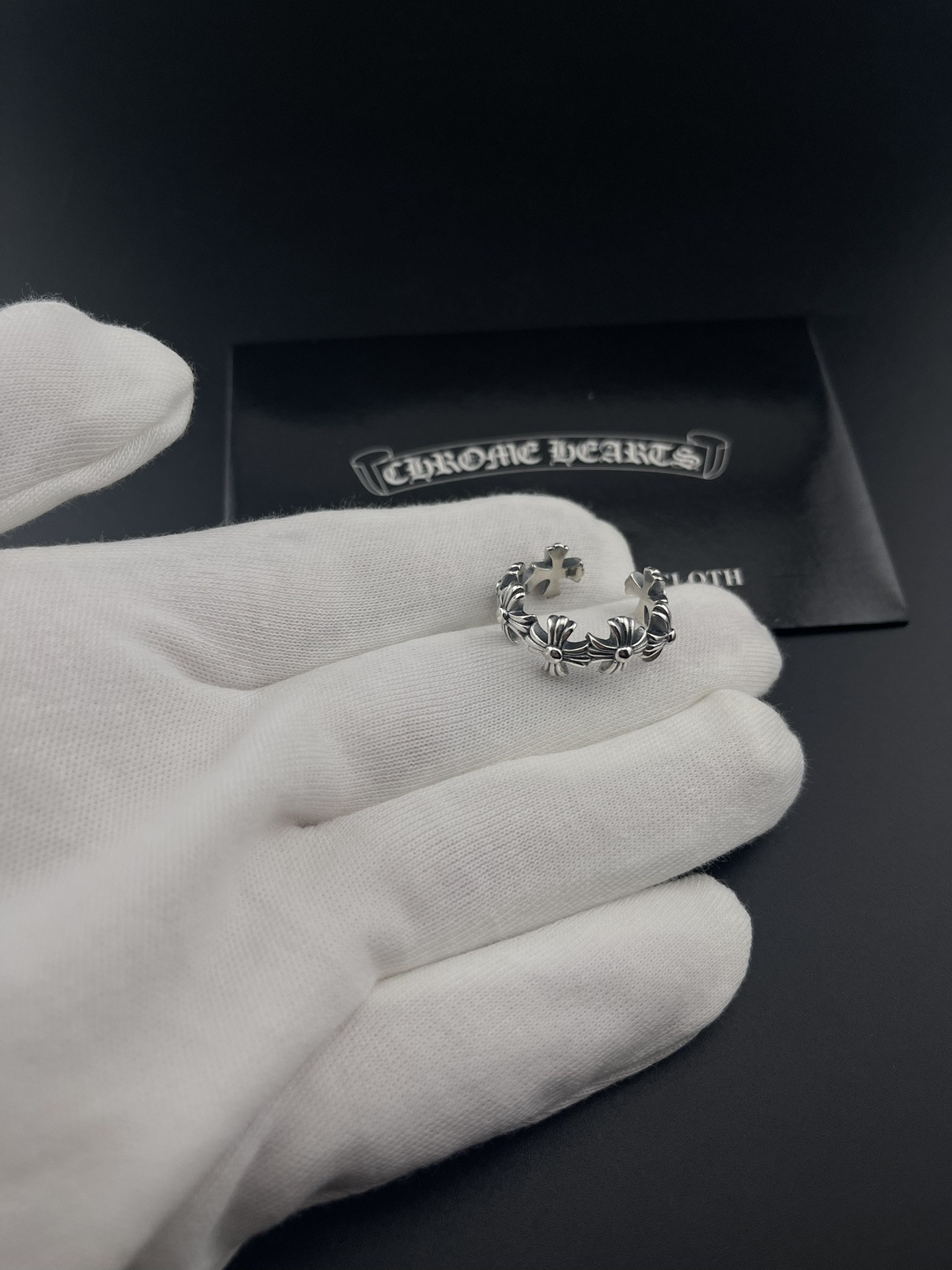 Chrome Hearts Cross Flower Open Ring ring oxidized sterling silver adjustable open band