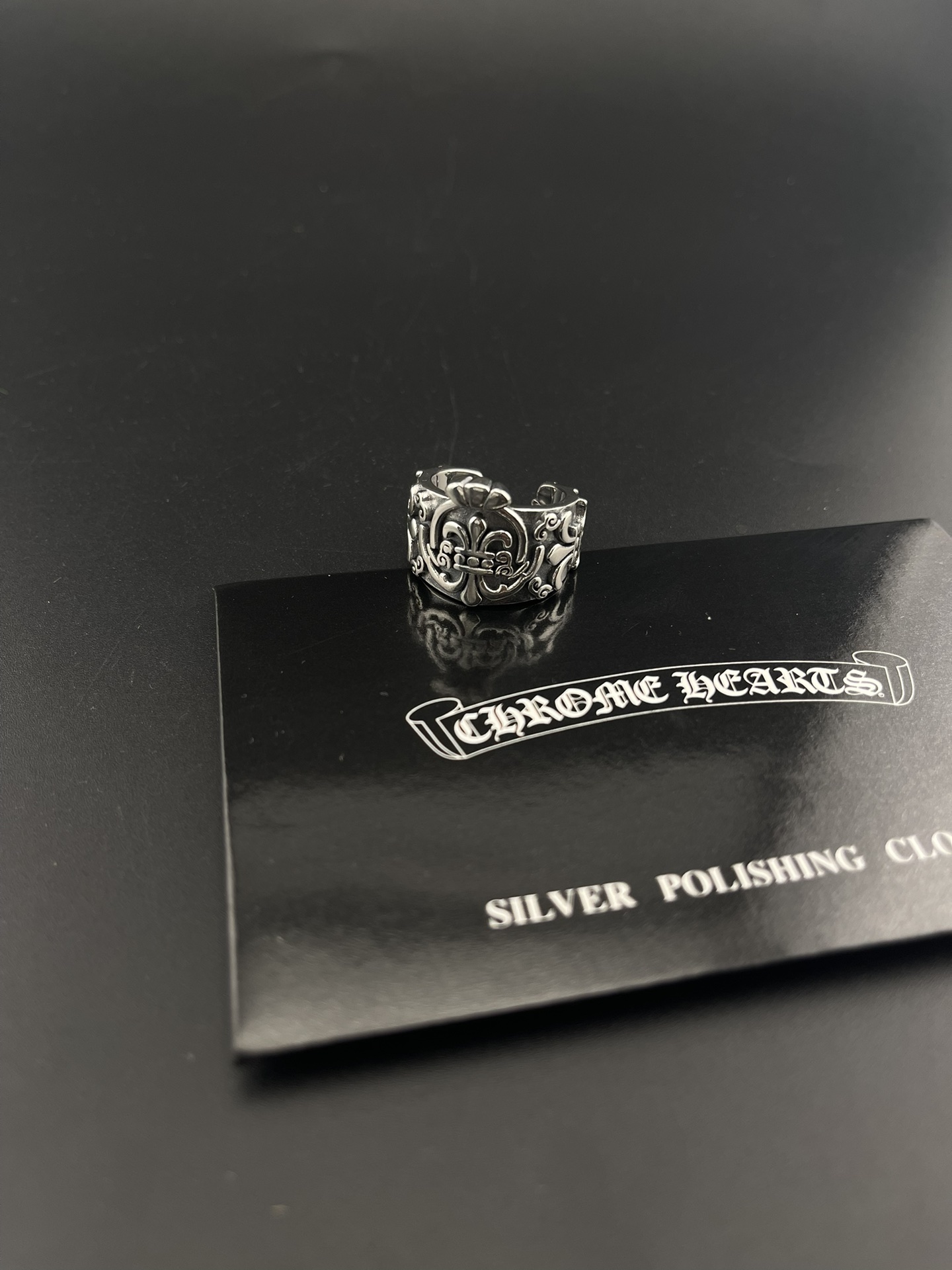 Chrome Hearts Fleur De Lis Open Ring ring oxidized sterling silver adjustable open band