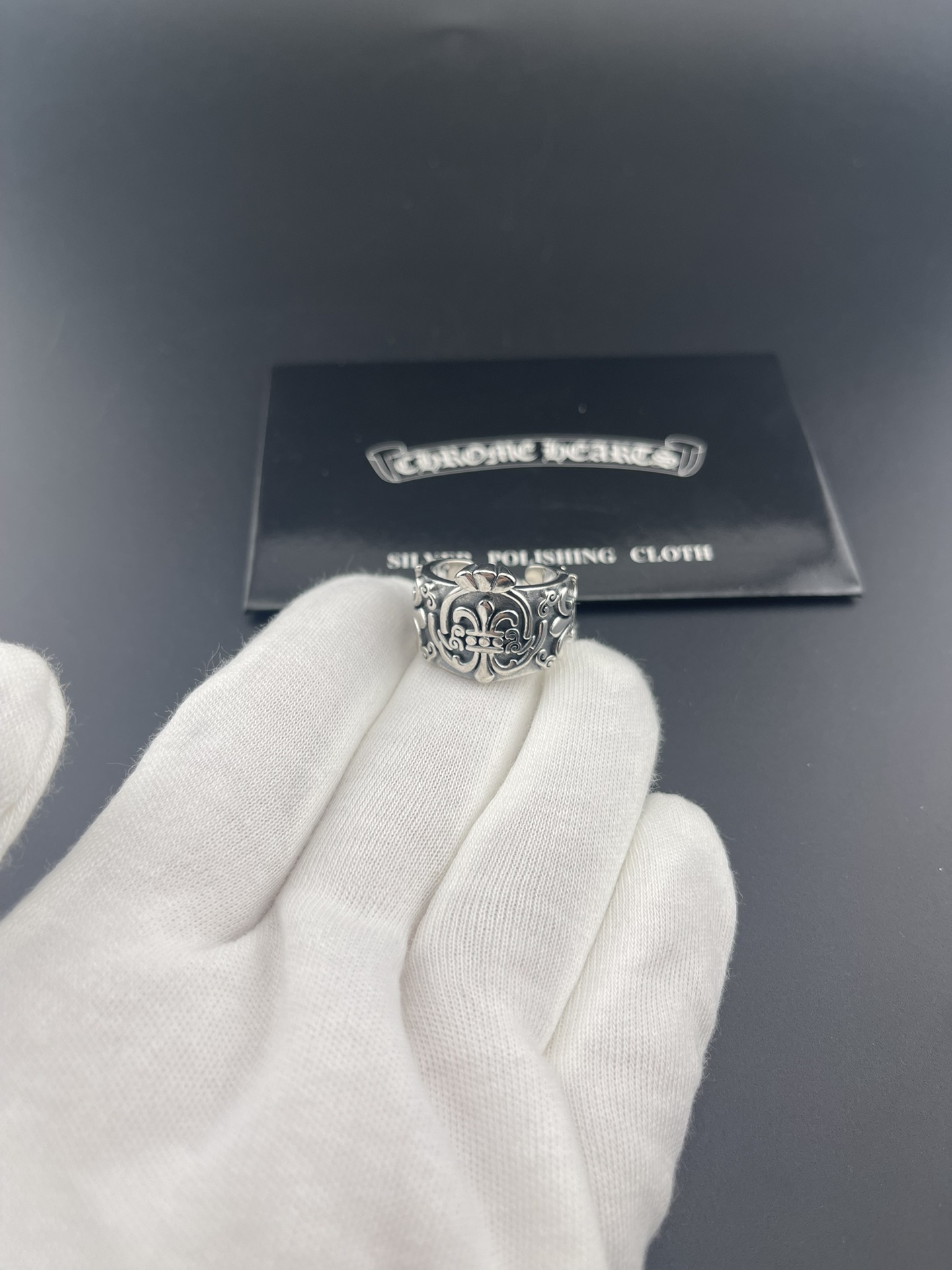 Chrome Hearts Fleur De Lis Open Ring ring oxidized sterling silver adjustable open band