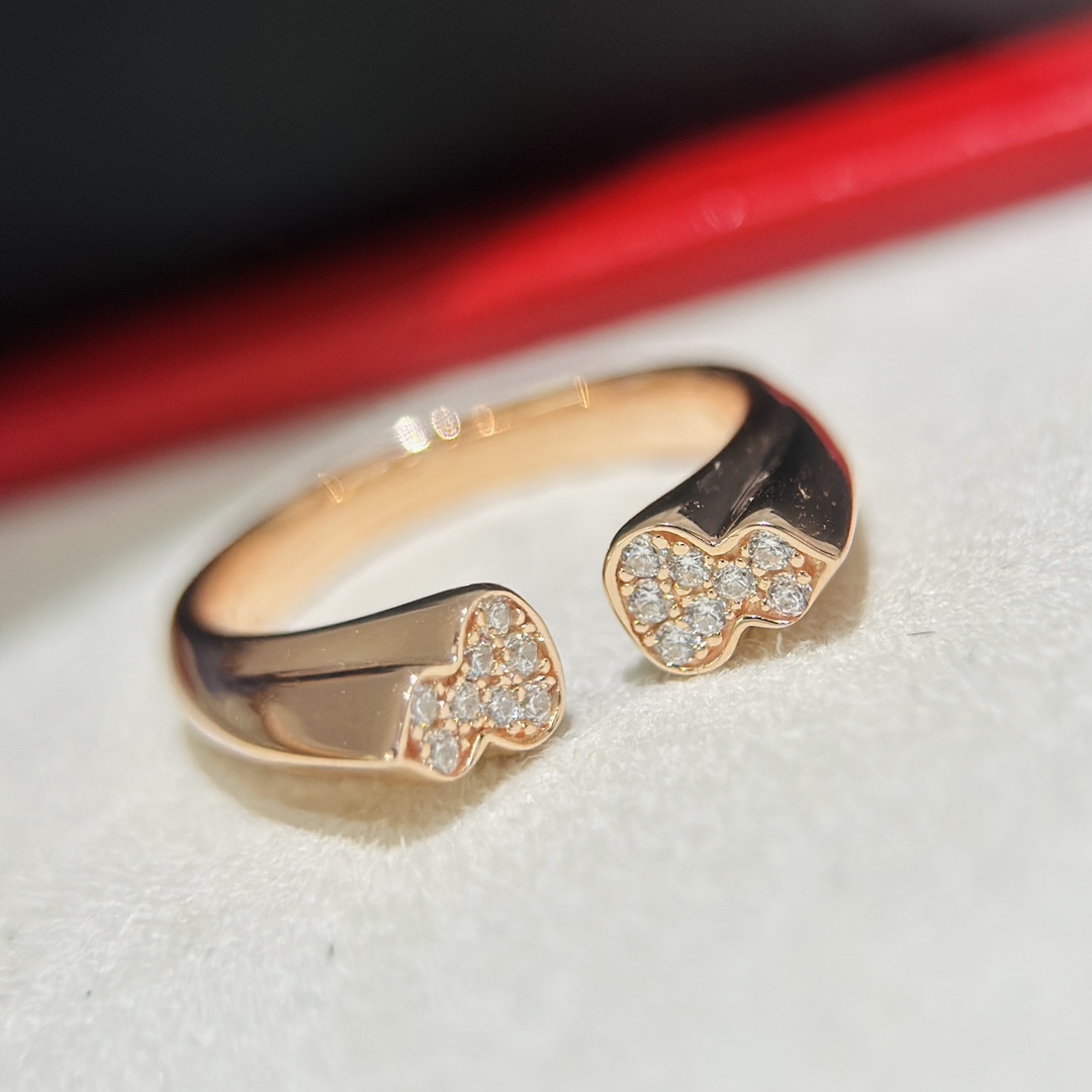 Qeelin Wulu ring rose gold with clear diamond accents adjustable open band