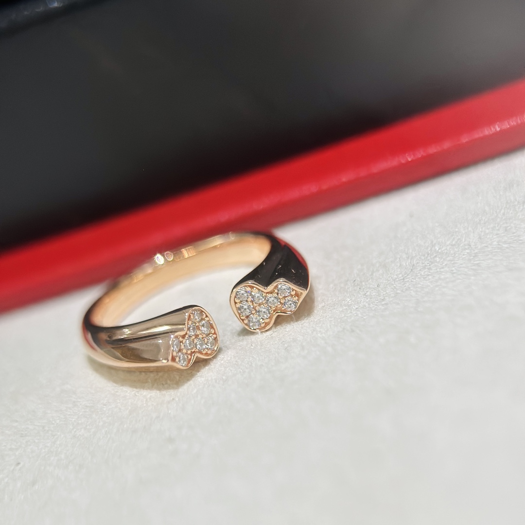Qeelin Wulu ring rose gold with clear diamond accents adjustable open band