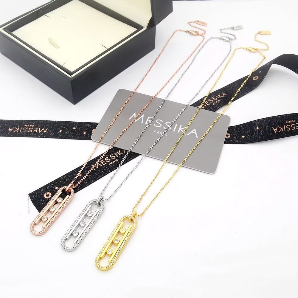 Messika Move Series necklace rose gold metal with clear diamond stones 45cm adjustable chain