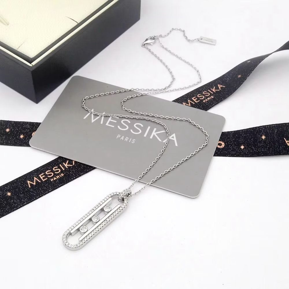 Messika Move Series necklace rose gold metal with clear diamond stones 45cm adjustable chain
