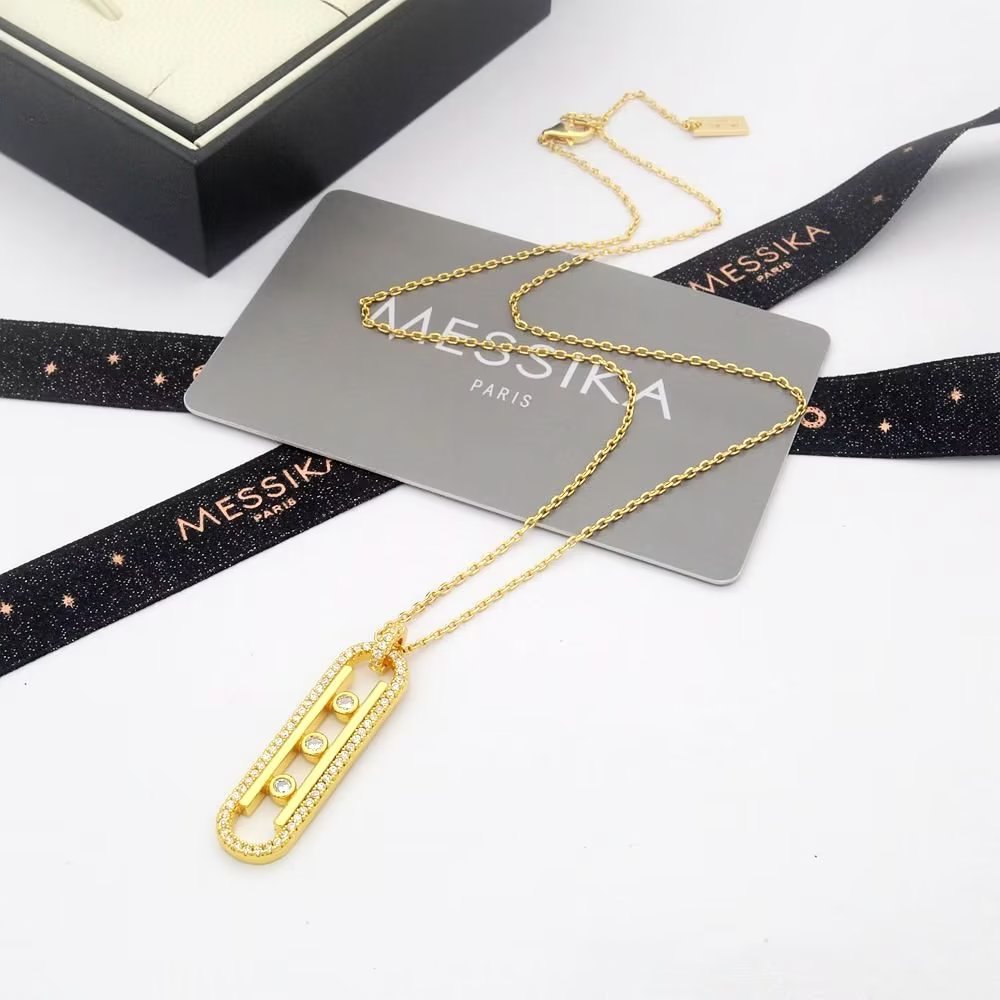 Messika Move Series necklace rose gold metal with clear diamond stones 45cm adjustable chain