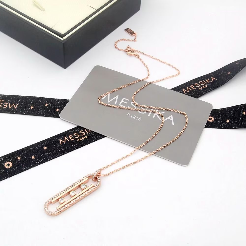 Messika Move Series necklace rose gold metal with clear diamond stones 45cm adjustable chain