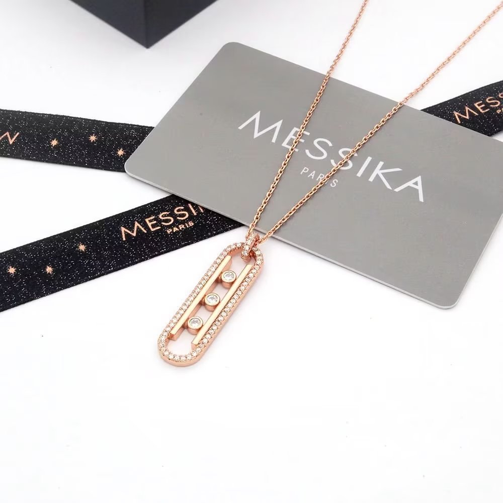 Messika Move Series necklace rose gold metal with clear diamond stones 45cm adjustable chain