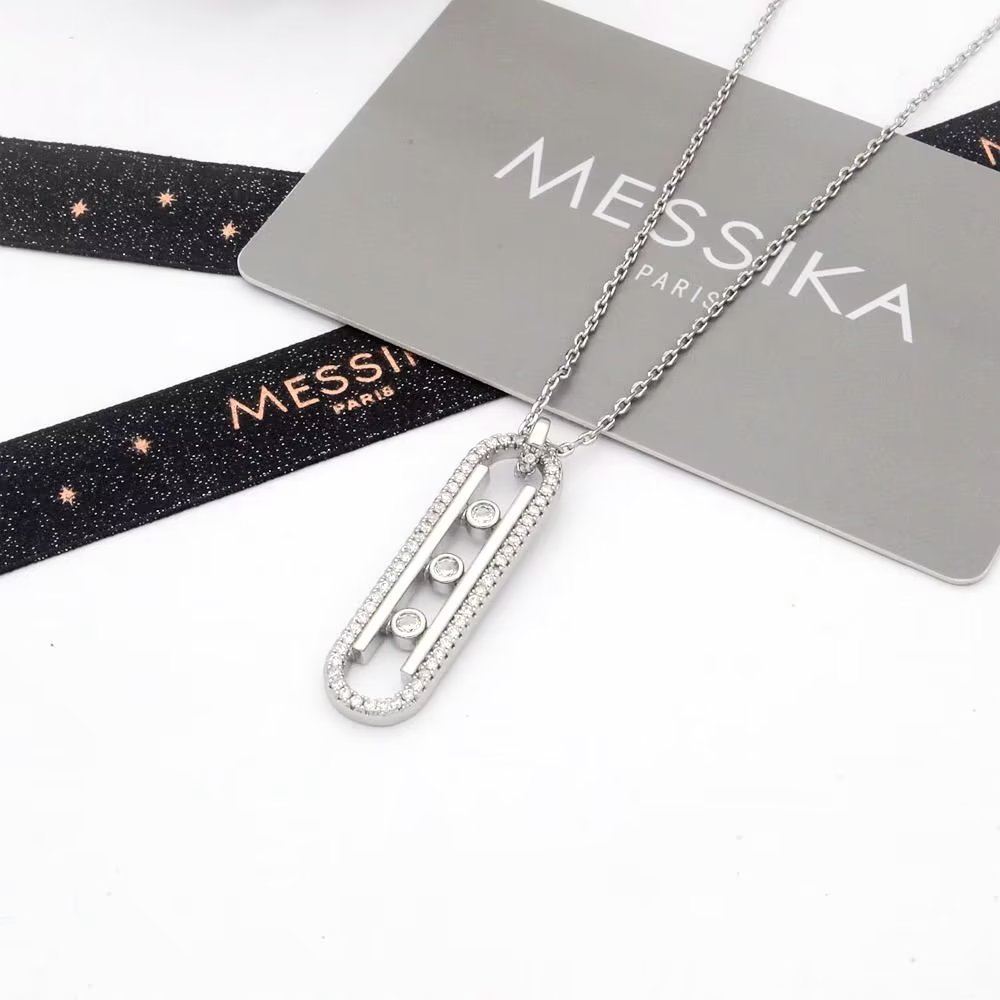Messika Move Series necklace rose gold metal with clear diamond stones 45cm adjustable chain
