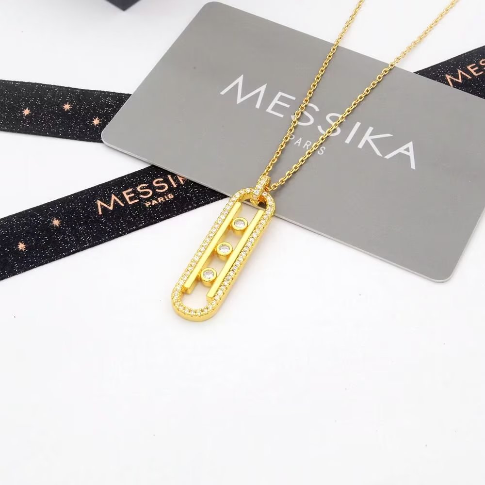 Messika Move Series necklace rose gold metal with clear diamond stones 45cm adjustable chain