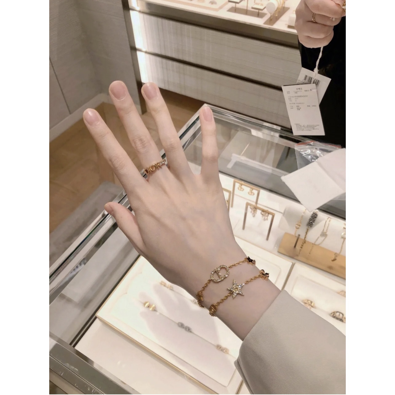 Dior Petit CD Lucky Charms bracelet gold-tone metal with clear crystal accents 17cm with 3cm extender