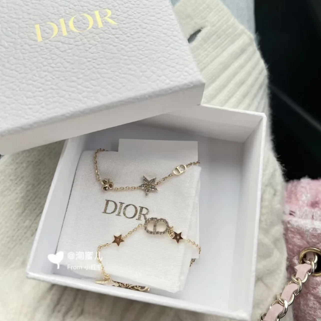 Dior Petit CD Lucky Charms bracelet gold-tone metal with clear crystal accents 17cm with 3cm extender