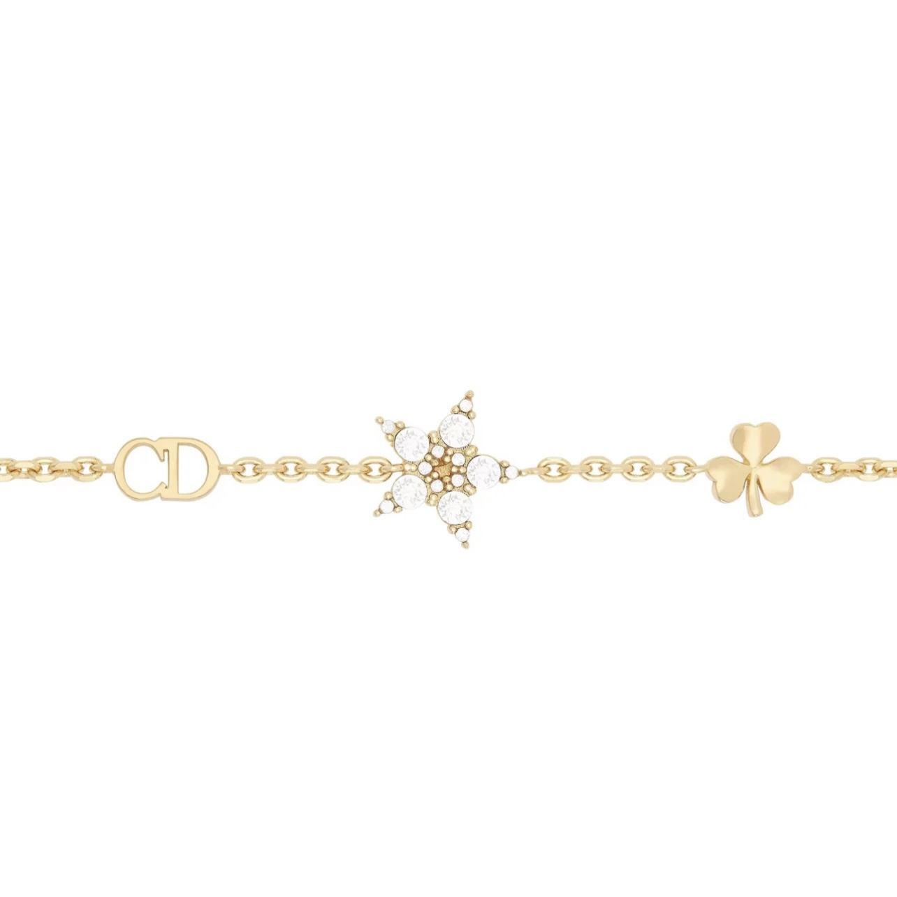 Dior Petit CD Lucky Charms bracelet gold-tone metal with clear crystal accents 17cm with 3cm extender