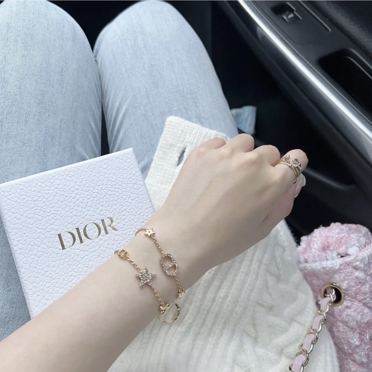 Dior Petit CD Lucky Charms bracelet gold-tone metal with clear crystal accents 17cm with 3cm extender