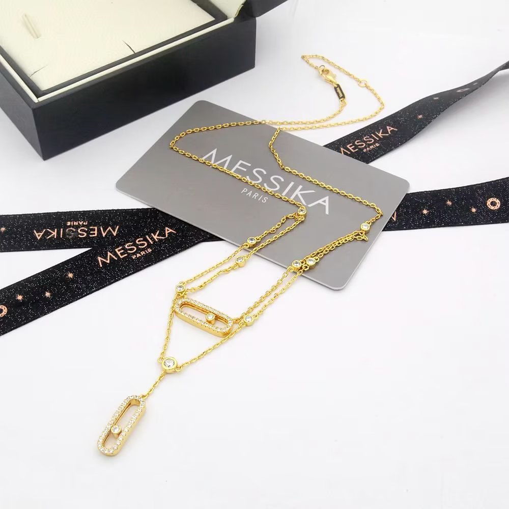 Messika Move Uno Double Chain Y Necklace necklace Rose gold with diamonds 42cm