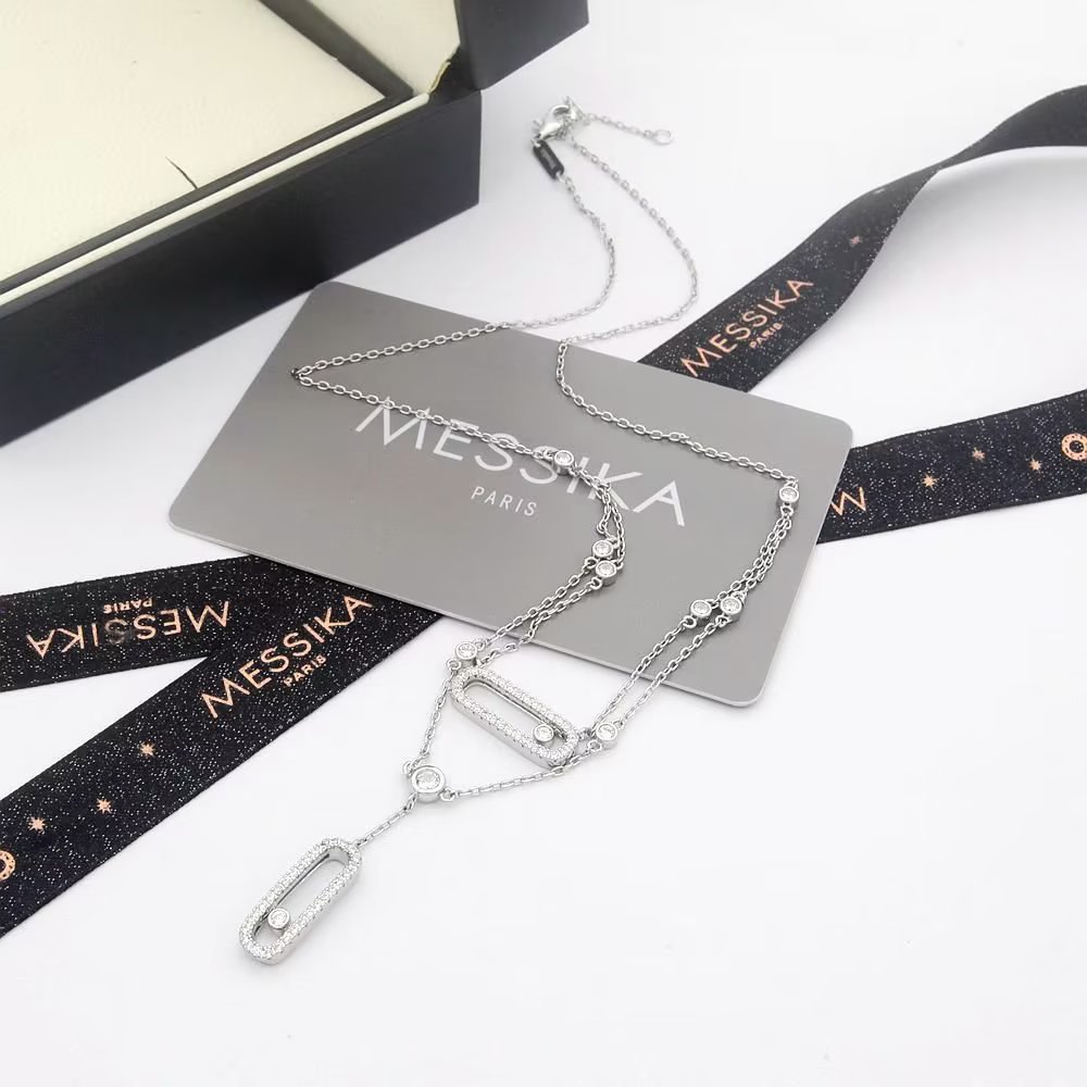 Messika Move Uno Double Chain Y Necklace necklace Rose gold with diamonds 42cm