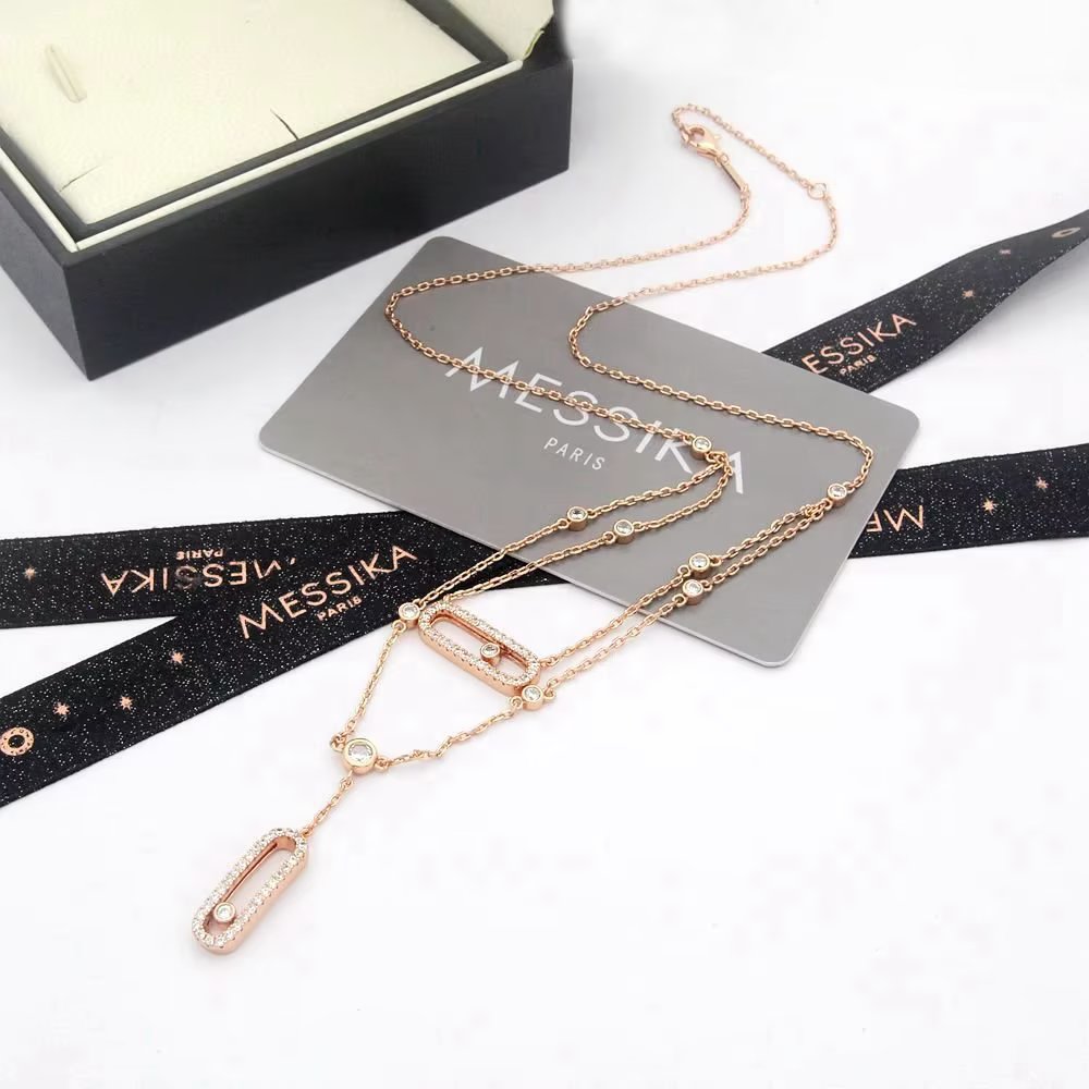 Messika Move Uno Double Chain Y Necklace necklace Rose gold with diamonds 42cm