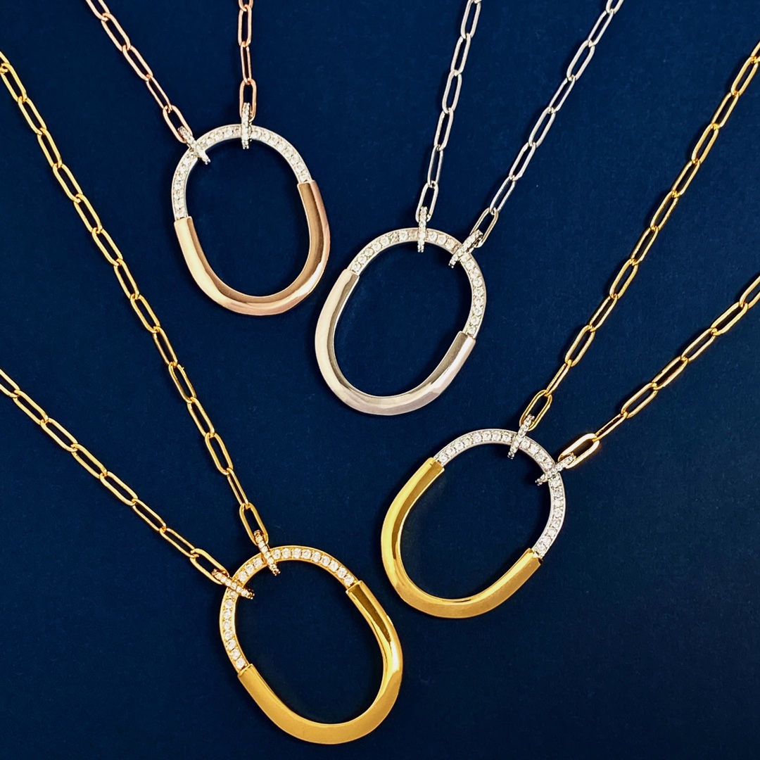 Tiffany Lock Pendant necklace Two-tone yellow gold and white gold with diamond accents 18 inch