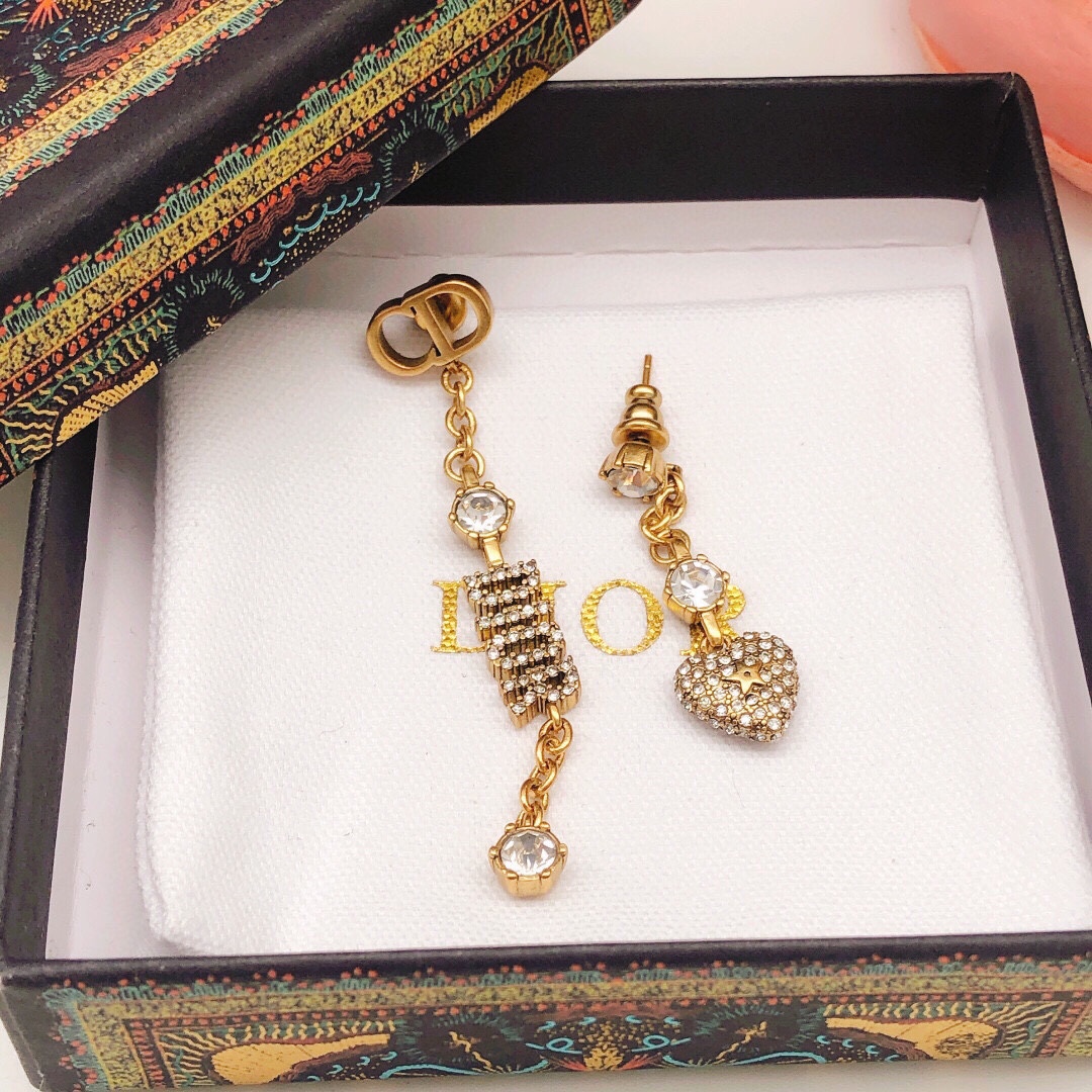 Dior DED0159 CD Logo Heart Crystal Drop Earrings earrings gold-tone metal with clear crystal accents 6cm drop length
