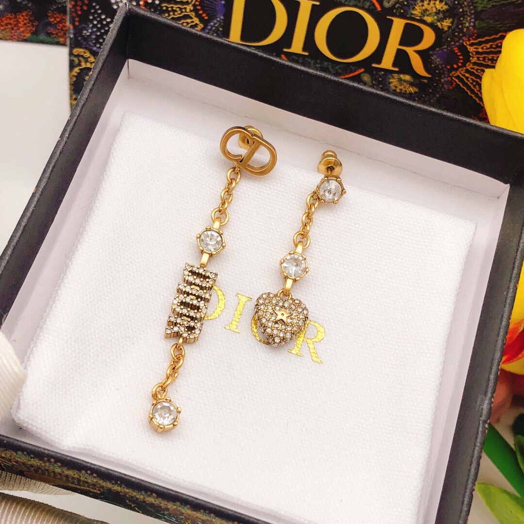 Dior DED0159 CD Logo Heart Crystal Drop Earrings earrings gold-tone metal with clear crystal accents 6cm drop length