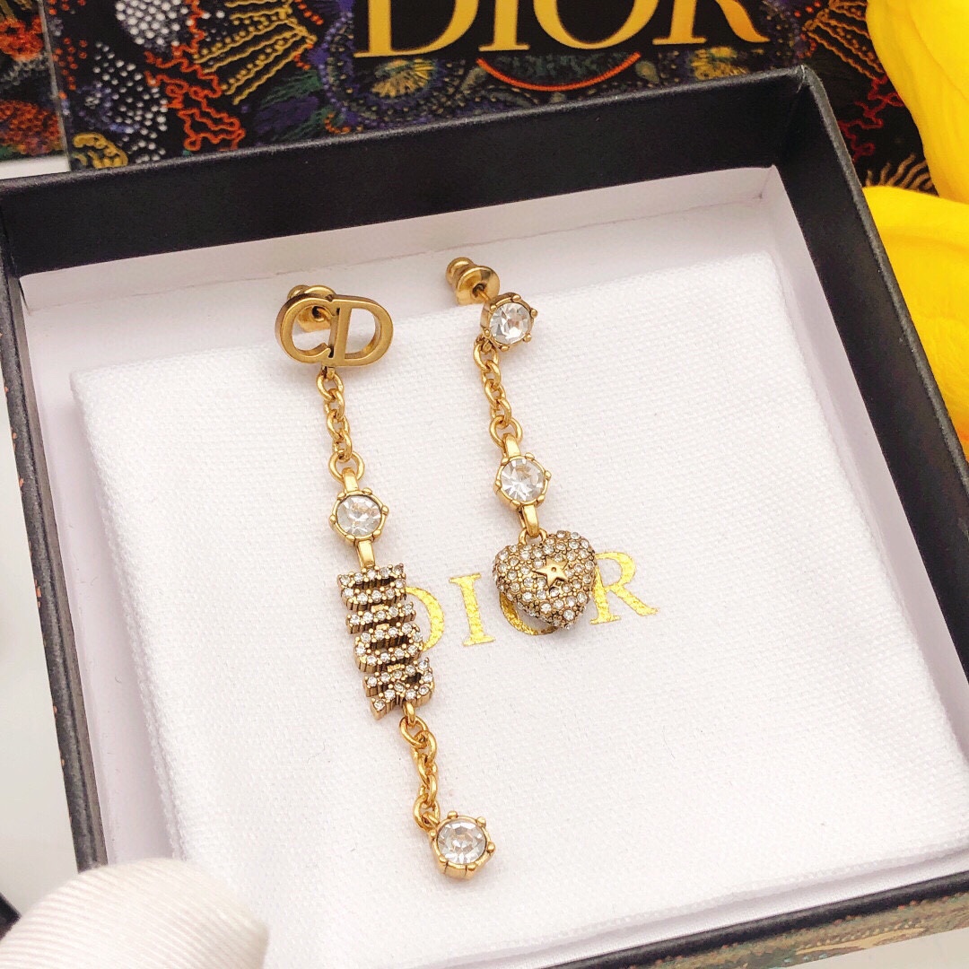Dior DED0159 CD Logo Heart Crystal Drop Earrings earrings gold-tone metal with clear crystal accents 6cm drop length