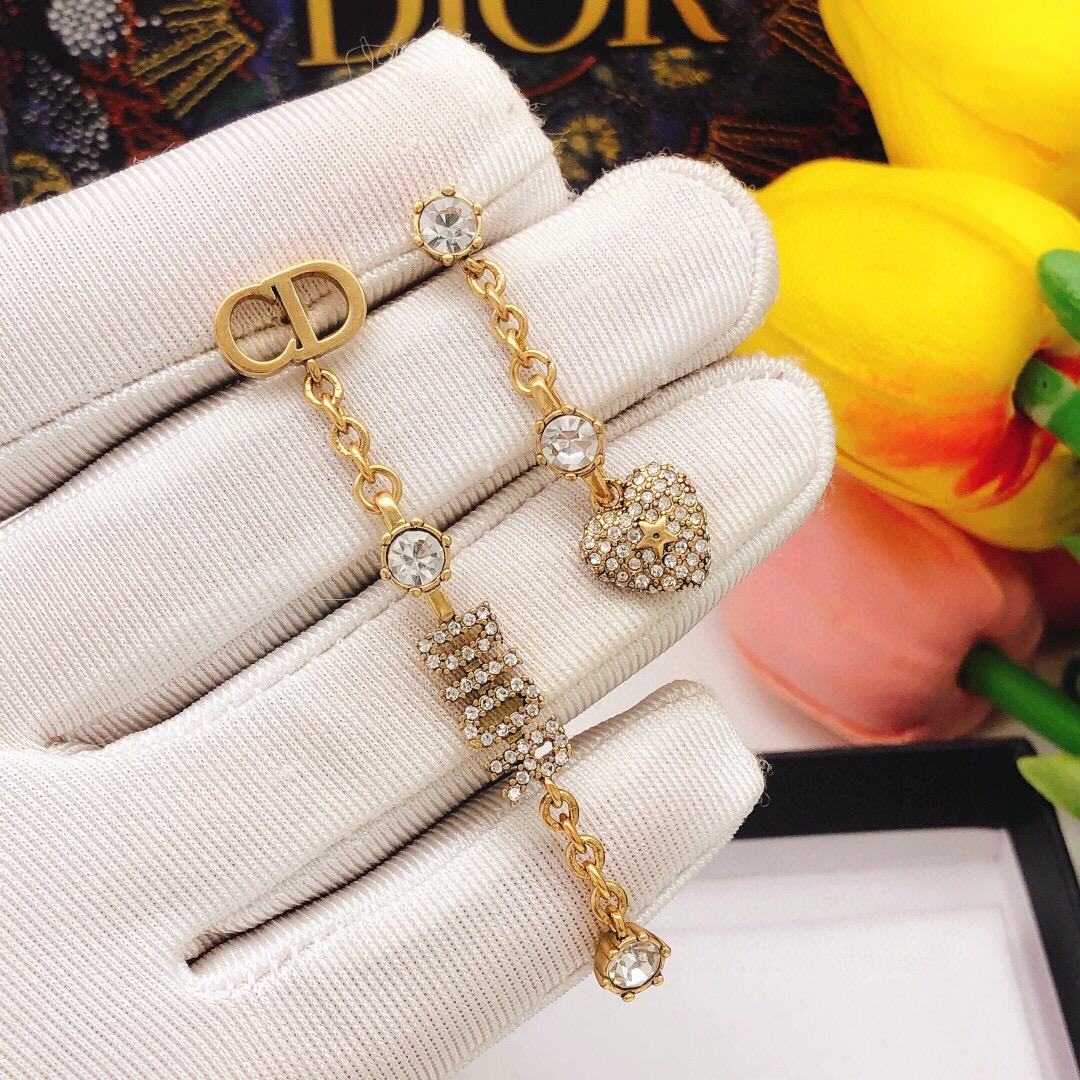 Dior DED0159 CD Logo Heart Crystal Drop Earrings earrings gold-tone metal with clear crystal accents 6cm drop length