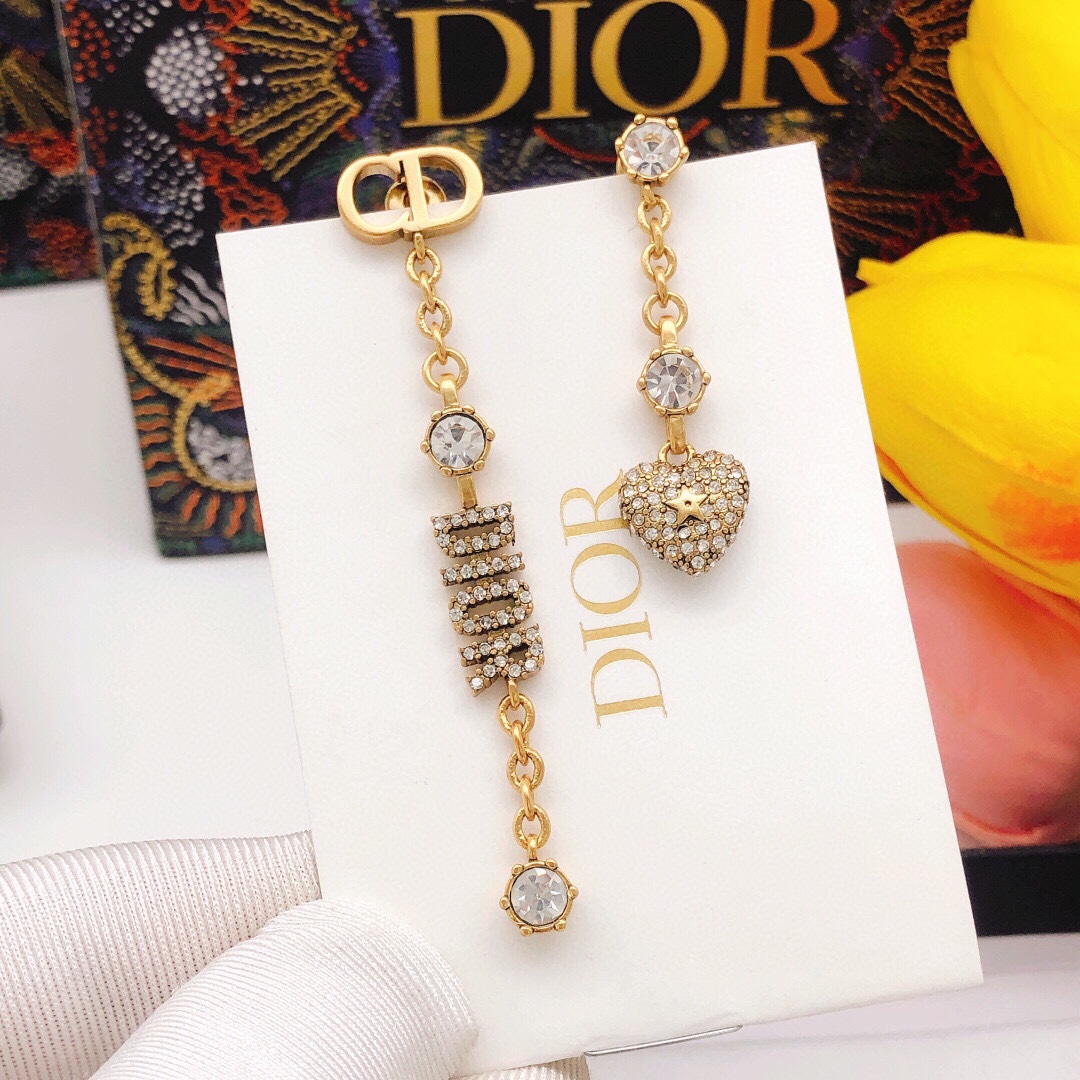 Dior DED0159 CD Logo Heart Crystal Drop Earrings earrings gold-tone metal with clear crystal accents 6cm drop length
