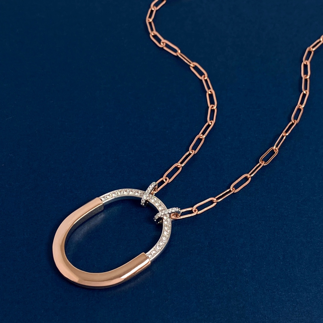 Tiffany Lock Pendant necklace Two-tone yellow gold and white gold with diamond accents 18 inch
