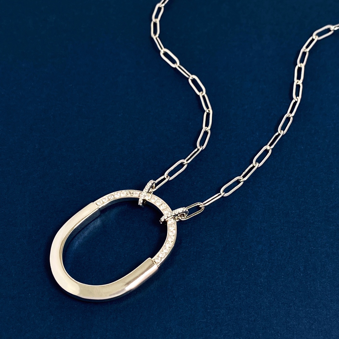 Tiffany Lock Pendant necklace Two-tone yellow gold and white gold with diamond accents 18 inch