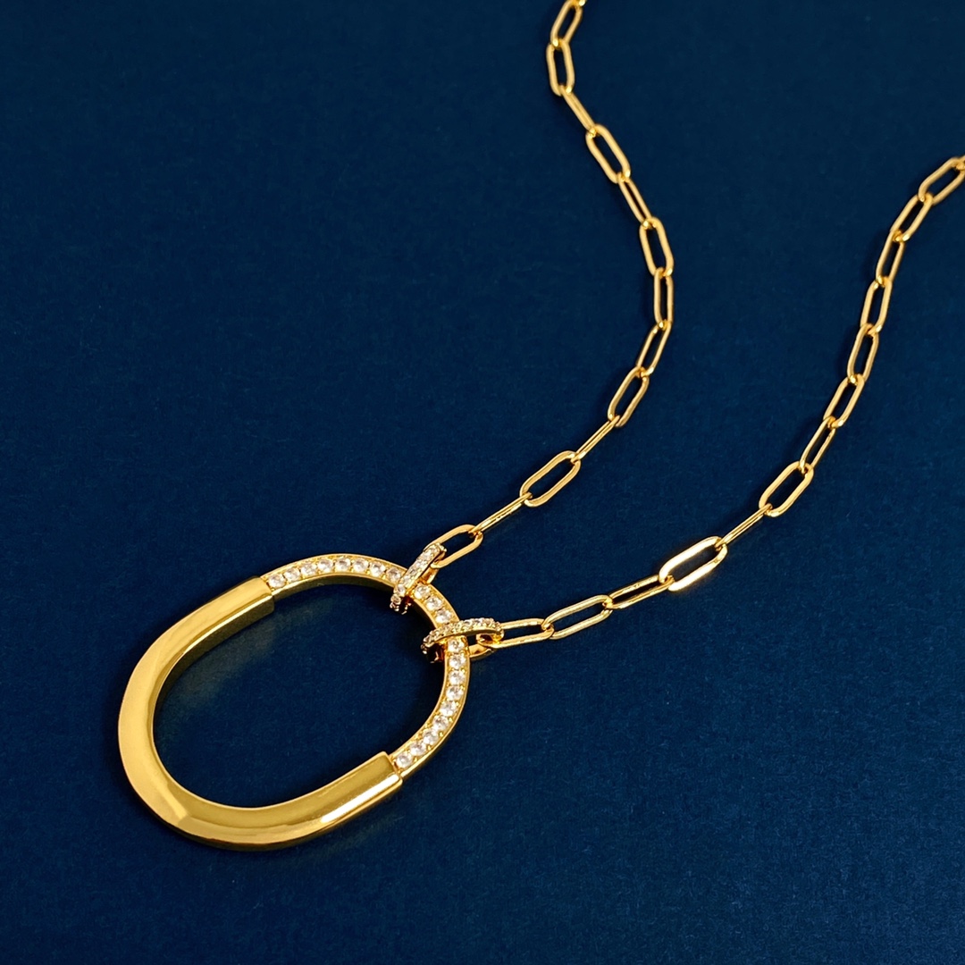 Tiffany Lock Pendant necklace Two-tone yellow gold and white gold with diamond accents 18 inch