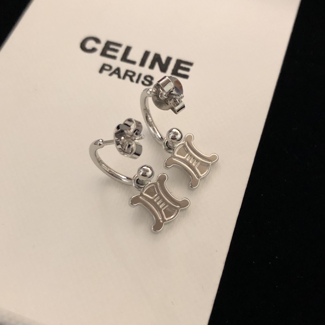 Celine Triomphe earrings silver-toned metal 10mm hoop diameter