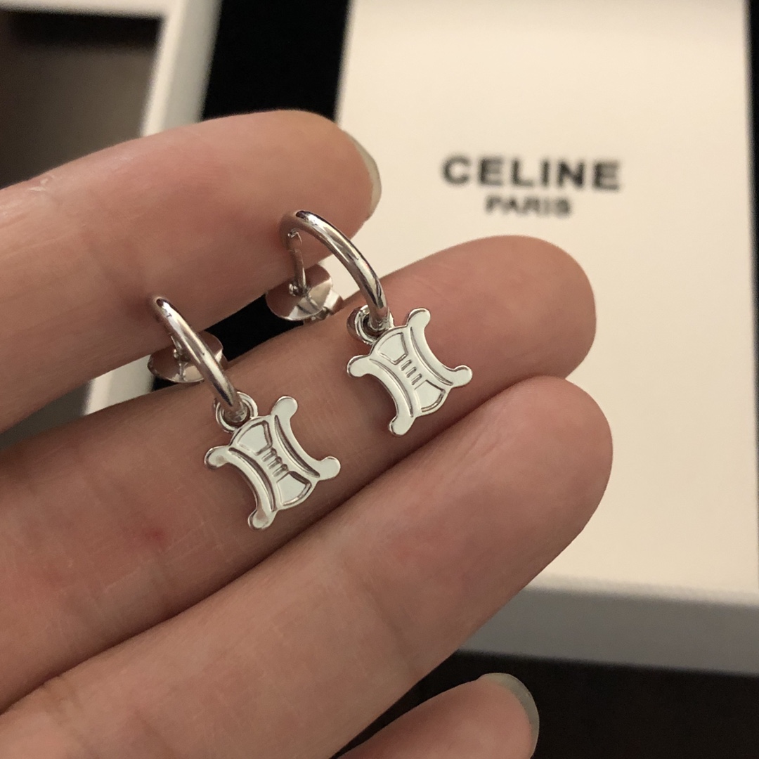 Celine Triomphe earrings silver-toned metal 10mm hoop diameter