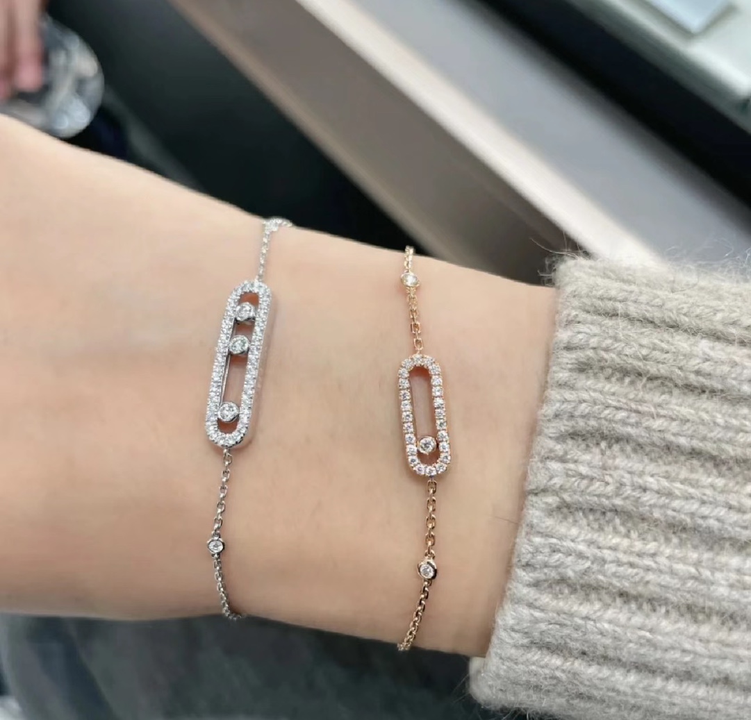 Messika Move Uno bracelet 18k white gold 18k yellow gold 18k rose gold with clear diamonds 18cm