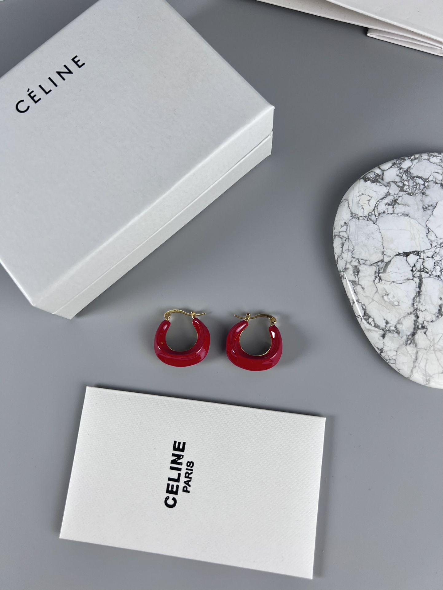 Celine Layered Hoop Earrings earrings Gold-tone metal one variant with navy blue enamel one variant in polished gold 2 5cm diameter