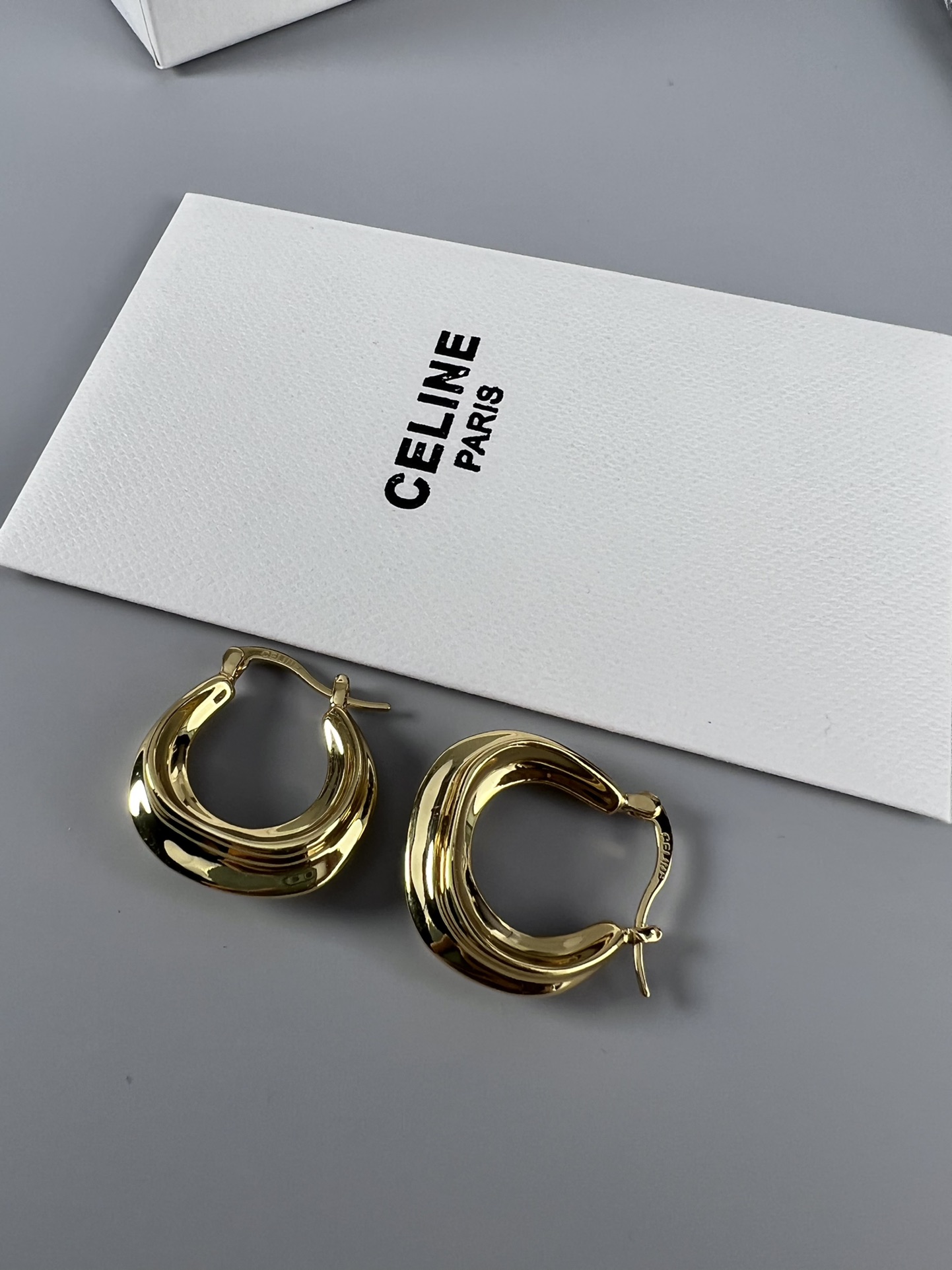 Celine Layered Hoop Earrings earrings Gold-tone metal one variant with navy blue enamel one variant in polished gold 2 5cm diameter