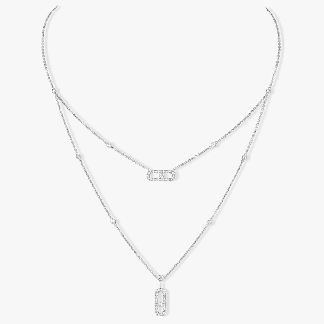 Messika Move Uno Double Chain Y Necklace necklace Rose gold with diamonds 42cm