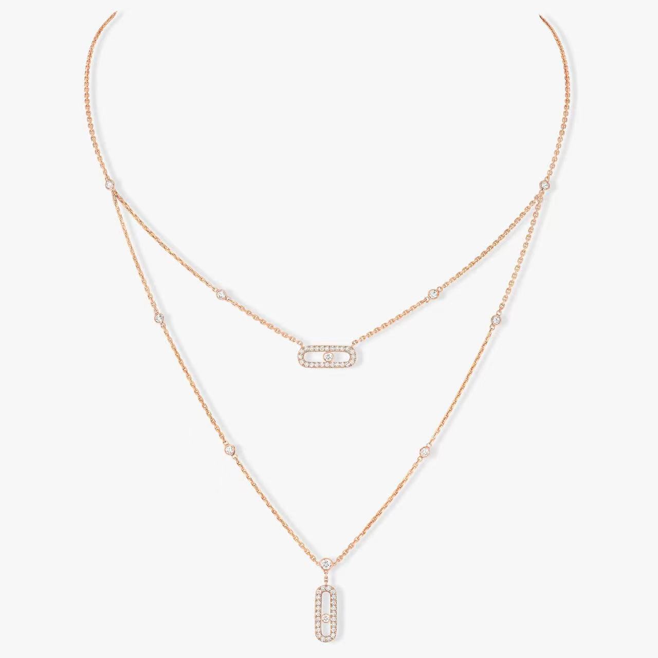 Messika Move Uno Double Chain Y Necklace necklace Rose gold with diamonds 42cm