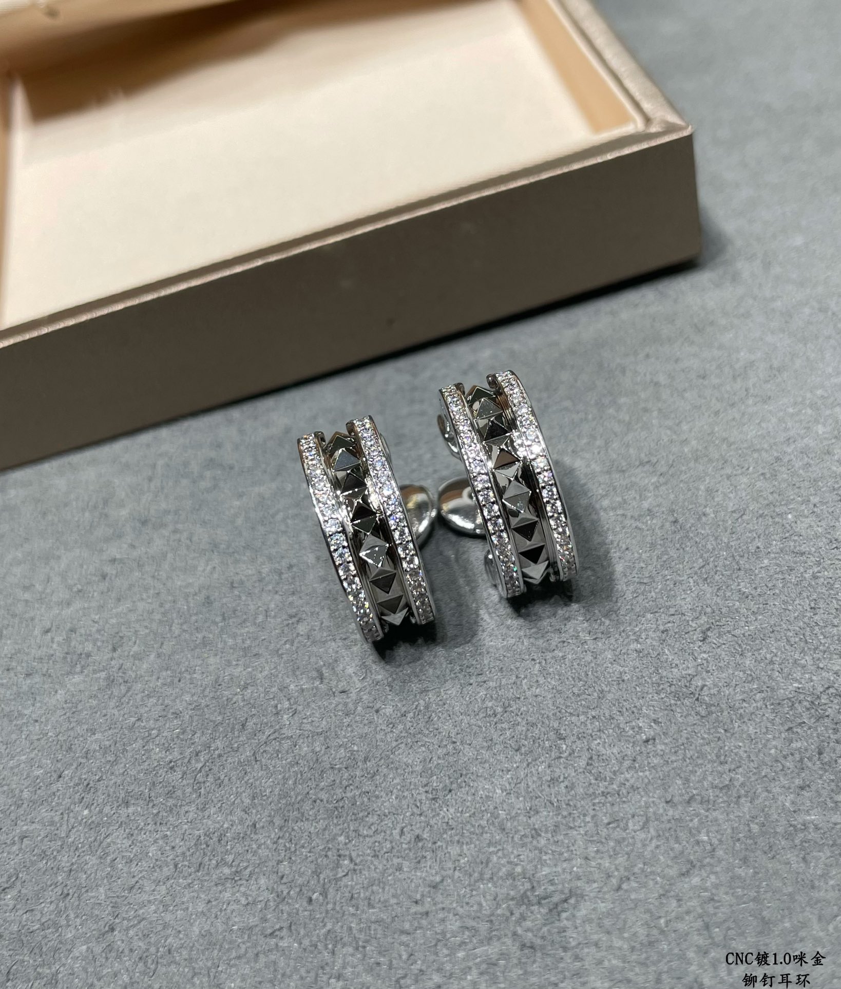 Bvlgari B zero1 Rock earrings 18k yellow gold with clear pave diamonds 18k white gold with clear pave diamonds 15mm outer diameter