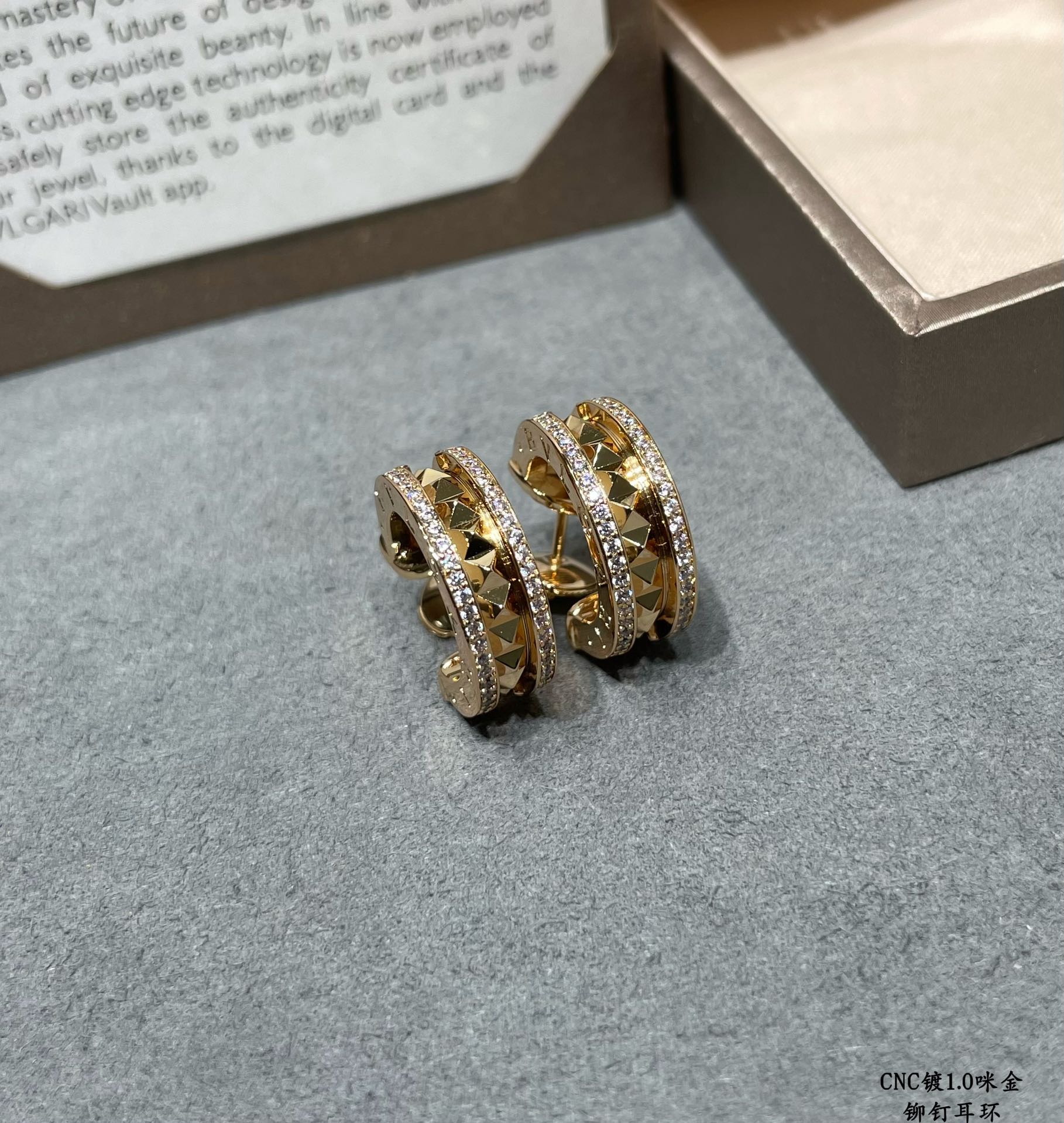 Bvlgari B zero1 Rock earrings 18k yellow gold with clear pave diamonds 18k white gold with clear pave diamonds 15mm outer diameter