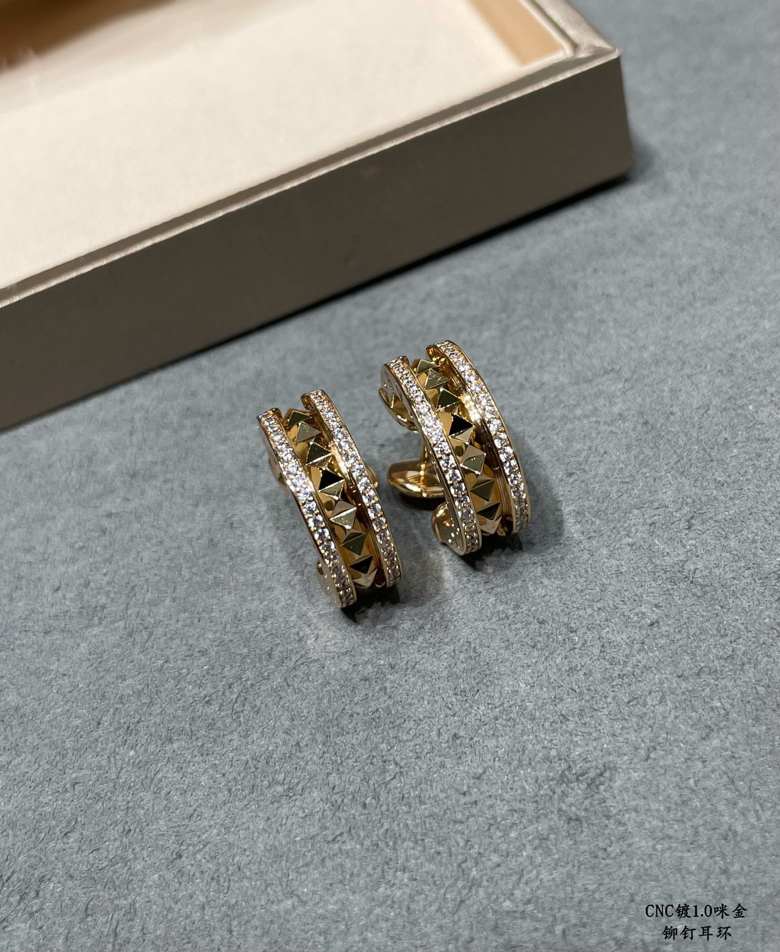 Bvlgari B zero1 Rock earrings 18k yellow gold with clear pave diamonds 18k white gold with clear pave diamonds 15mm outer diameter