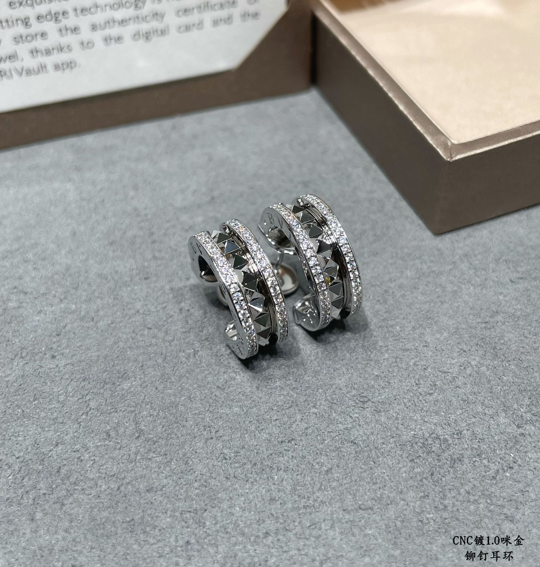 Bvlgari B zero1 Rock earrings 18k yellow gold with clear pave diamonds 18k white gold with clear pave diamonds 15mm outer diameter