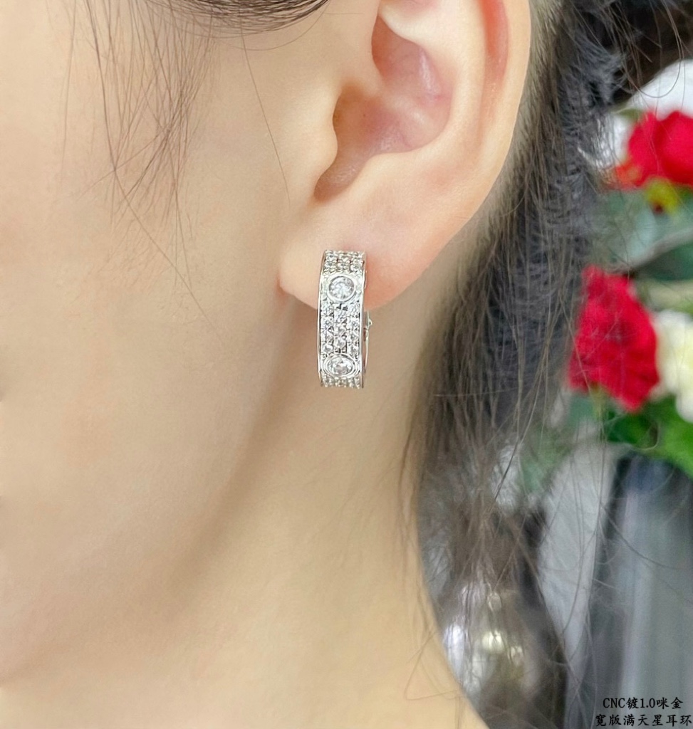 Cartier Love Wide Paved Diamond Hoop Earrings earrings 18k yellow gold with clear pave diamonds 13mm outer diameter
