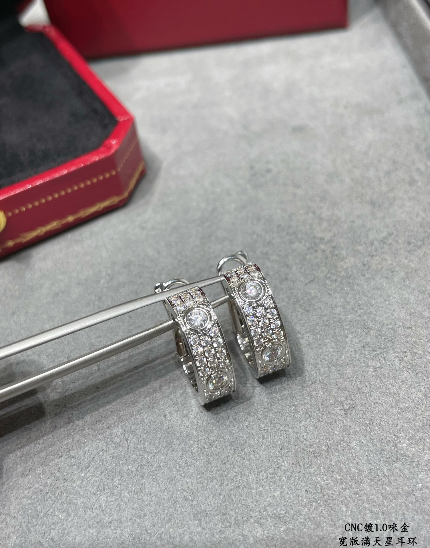 Cartier Love Wide Paved Diamond Hoop Earrings earrings 18k yellow gold with clear pave diamonds 13mm outer diameter