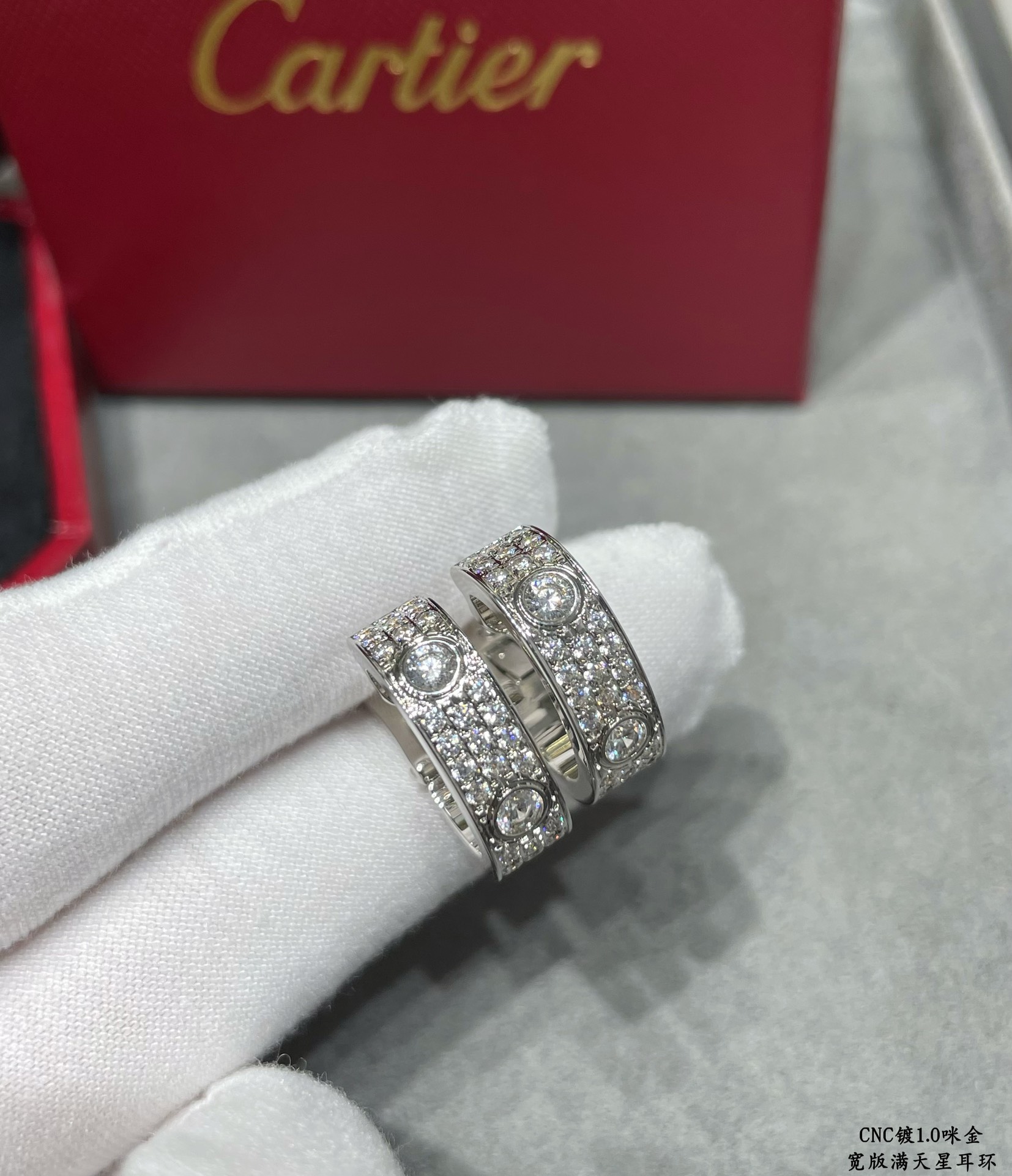 Cartier Love Wide Paved Diamond Hoop Earrings earrings 18k yellow gold with clear pave diamonds 13mm outer diameter