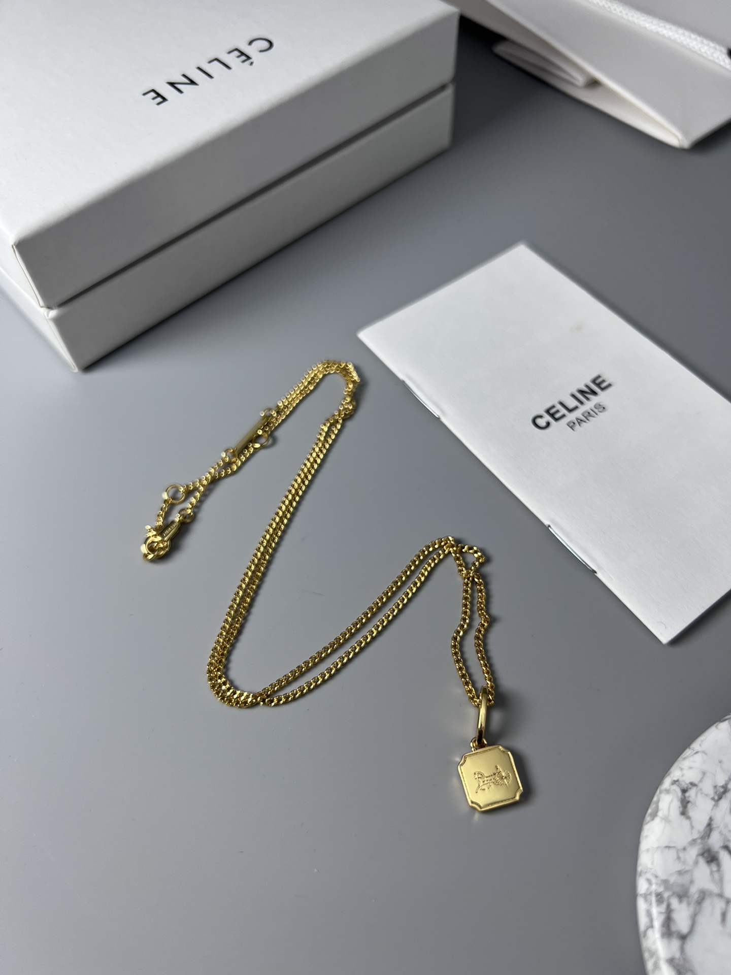Celine Sulky Carriage Square Pendant Necklace necklace gold-tone metal no accent stones 45cm with 5cm extender
