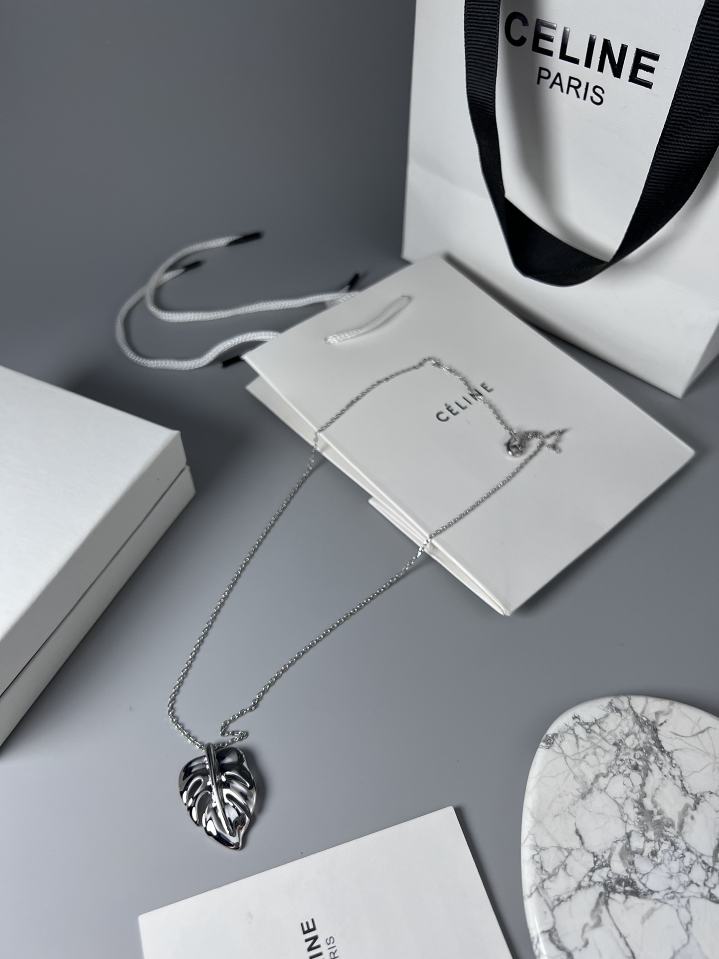 Celine Monstera Leaf Pendant necklace gold-tone metal no additional stones 45cm with 5cm extender