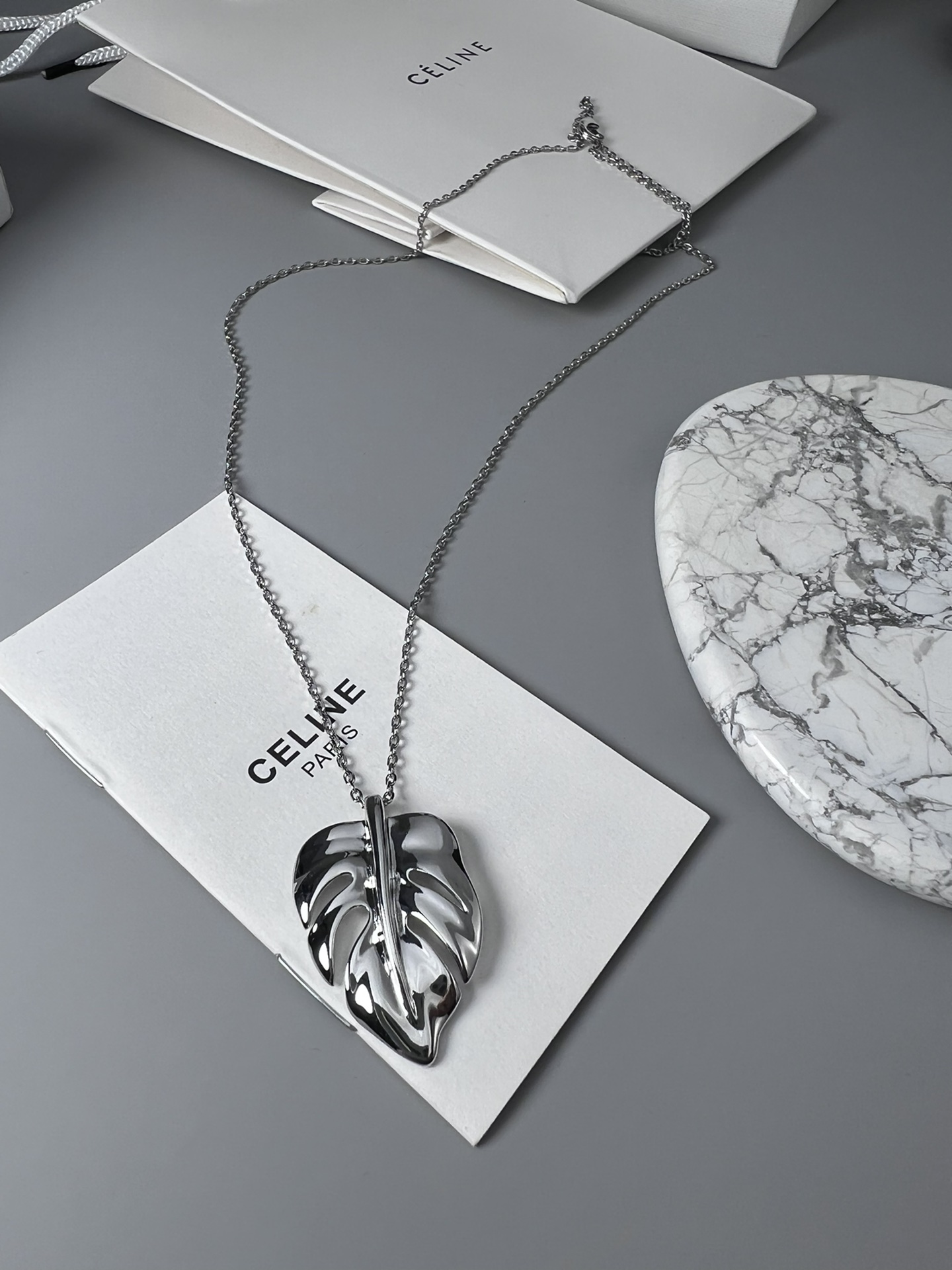 Celine Monstera Leaf Pendant necklace gold-tone metal no additional stones 45cm with 5cm extender